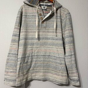 Men’s Vissla Multicolor Striped Hooded Pullover Henley Sweatshirt. Kangaroo Pock